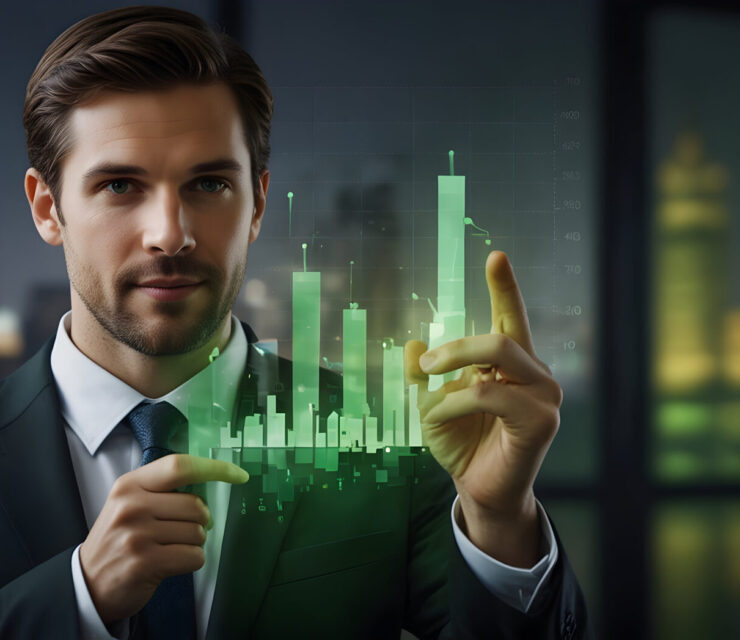 man-suit-is-holding-green-object-with-word-financial-it