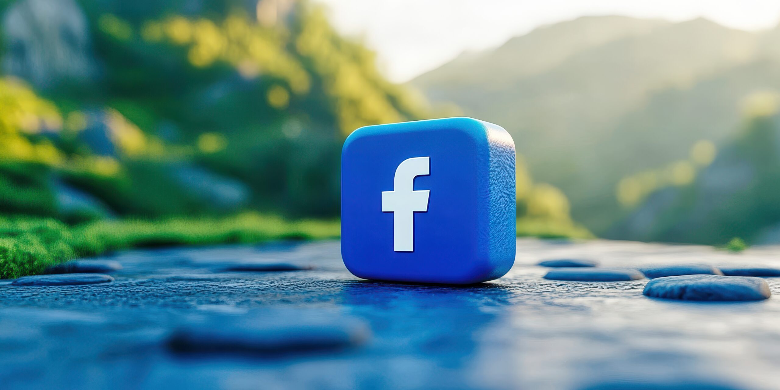 Facebook logo standing on blue background with copy space